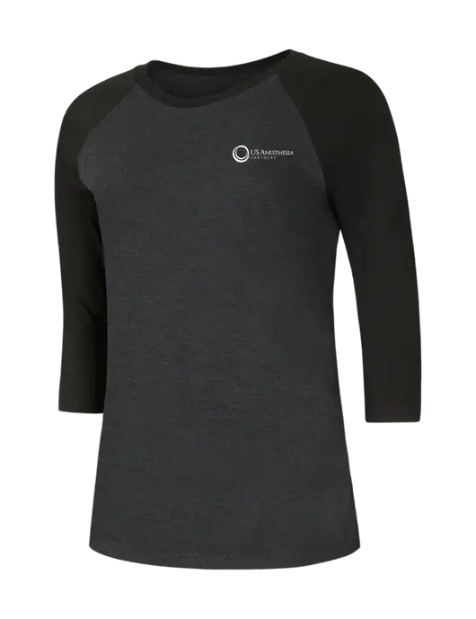 Womens Simply Soft 3/4 Sleeve Black/Black Frost Ring Spun Cotton T-Shirt w/US Anesthesia Partners Logo