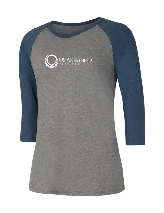 Womens Simply Soft 3/4 Sleeve Navy Frost/Grey Frost Ring Spun Cotton T-Shirt w/US Anesthesia Partners Logo