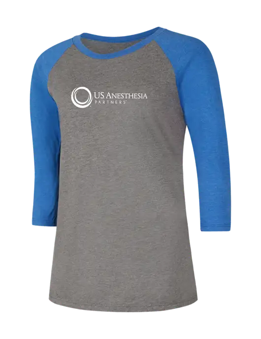 Womens Simply Soft 3/4 Sleeve Royal Frost/Grey Ring Spun Cotton T-Shirt w/US Anesthesia Partners Logo