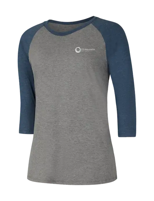 Womens Simply Soft 3/4 Sleeve Navy Frost/Grey Frost Ring Spun Cotton T-Shirt w/US Anesthesia Partners Logo