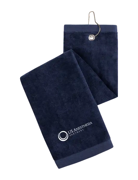 Navy Tri-Fold Golf Towel with Grommet w/US Anesthesia Partners Logo
