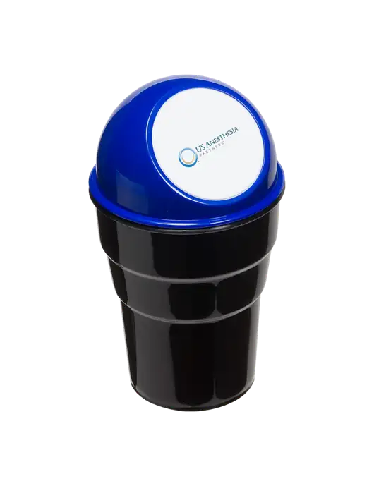 Blue Car Cup Holder Trash Can w/US Anesthesia Partners Logo