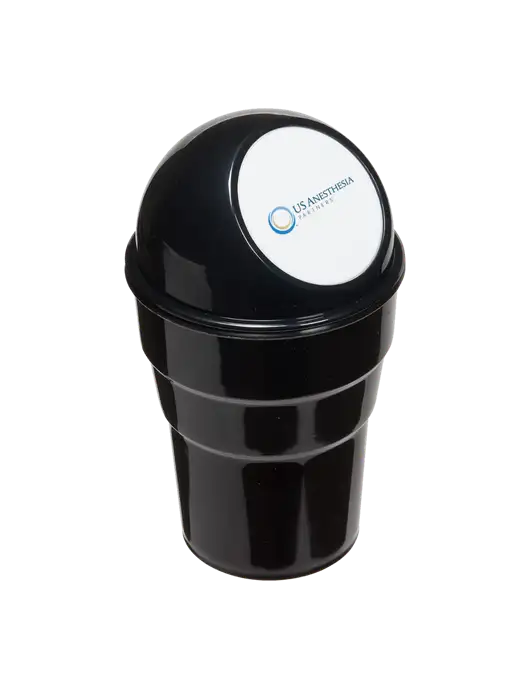 Black Car Cup Holder Trash Can w/US Anesthesia Partners Logo