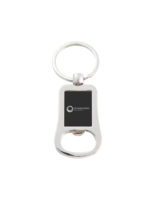Silver & Black Bottle Opener Keychain w/US Anesthesia Partners Logo