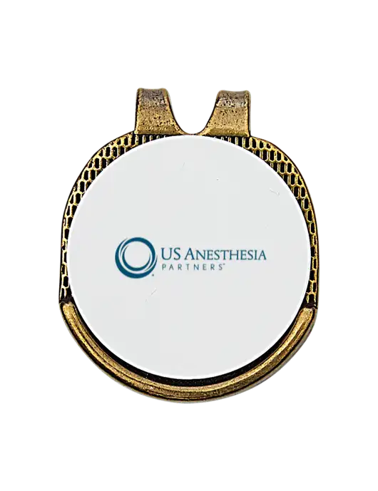 Antique Gold Hat Clip w/Golf Ball Marker w/US Anesthesia Partners Logo