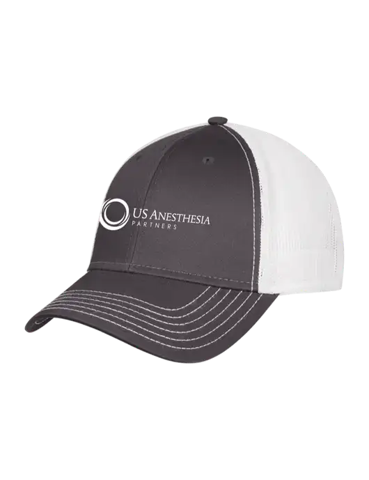Dark Grey/White Mesh Trucker Cap Snap Back w/US Anesthesia Partners Logo