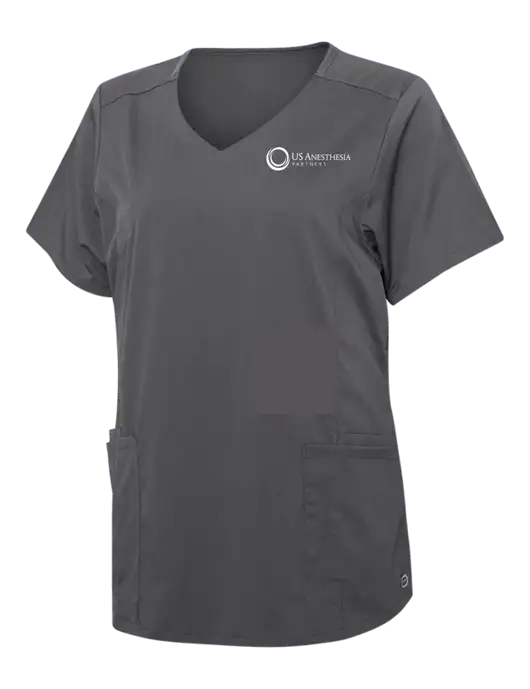 Wink Pewter Womens Premiere Flex Mock Wrap Top w/US Anesthesia Partners Logo