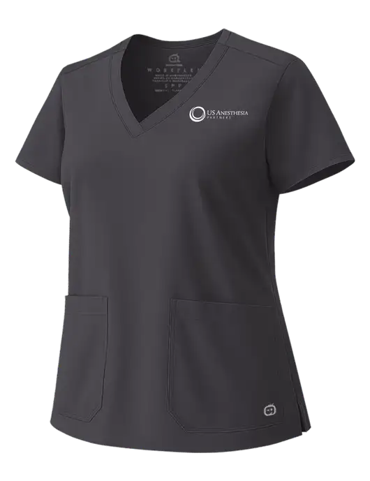Wink Pewter Womens WorkFlex V-Neck Top w/US Anesthesia Partners Logo