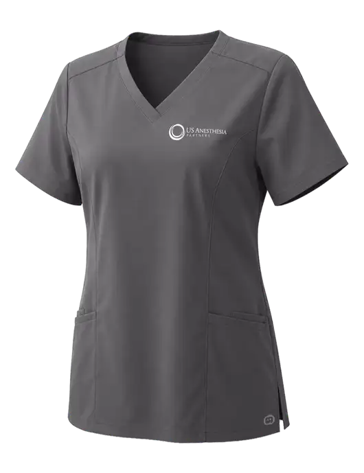 Wink Womens Pewter Premiere Flex V-Neck Top w/US Anesthesia Partners Logo
