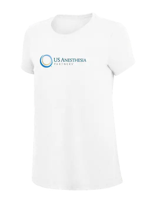 Womens Simply Soft White 4.5oz Poly/Combed Ring Spun Cotton T-Shirt
 w/US Anesthesia Partners Logo
