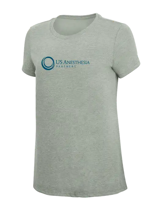 Womens Simply Soft Heathered Light Grey 4.5oz Poly/Combed Ring Spun Cotton T-Shirt w/US Anesthesia Partners Logo
