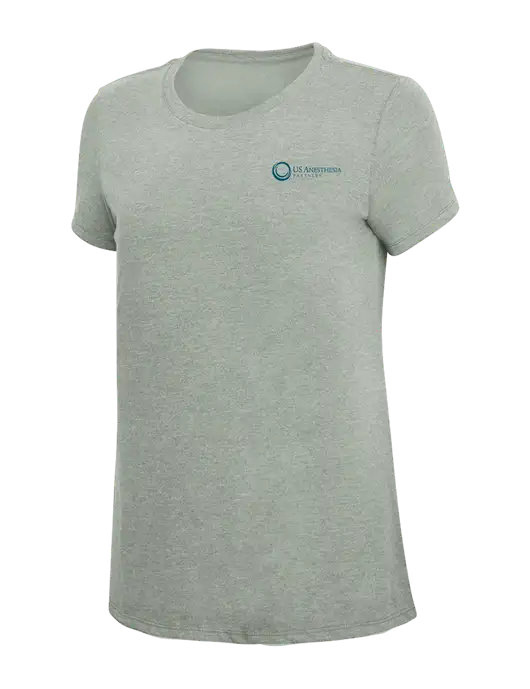 Womens Simply Soft Heathered Light Grey 4.5oz Poly/Combed Ring Spun Cotton T-Shirt w/US Anesthesia Partners Logo
