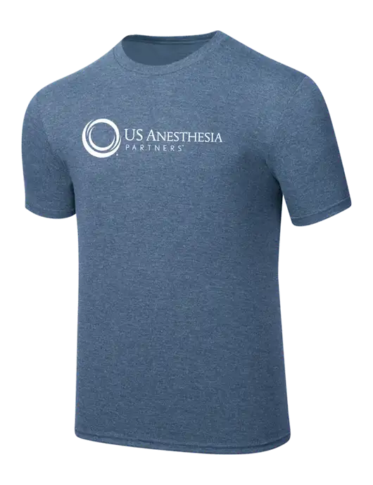 Simply Soft Light Slate Blue Heathered 4.5oz  Poly/Combed Ring Spun Cotton T-Shirt w/US Anesthesia Partners Logo