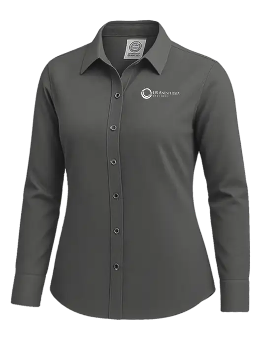 Brooks Brothers Womens Dark Grey Wrinkle-Free Stretch Nailhead Shirt w/US Anesthesia Partners Logo