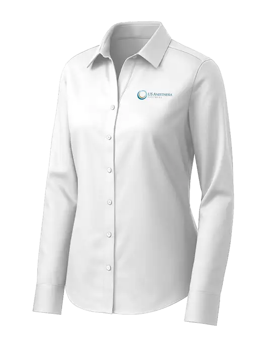 Brooks Brothers Womens White Wrinkle-Free Stretch Pinpoint Shirt w/US Anesthesia Partners Logo