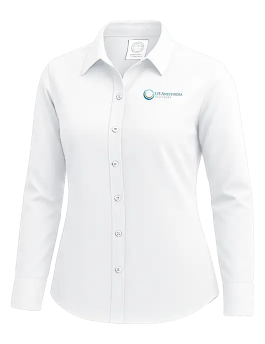 Brooks Brothers Womens White Wrinkle-Free Stretch Nailhead Shirt w/US Anesthesia Partners Logo