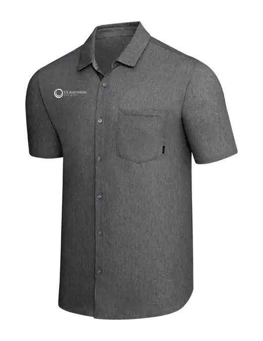 OGIO Dark Grey Heather Extend Short Sleeve Button Up Shirt w/US Anesthesia Partners Logo