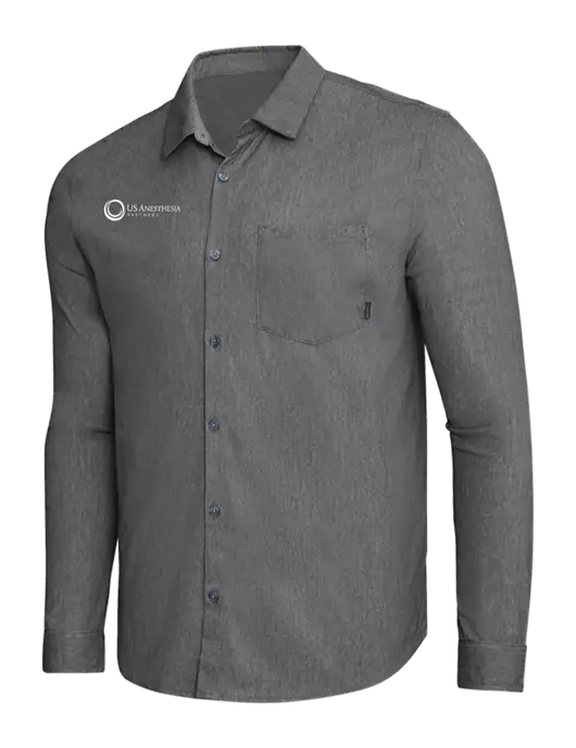 OGIO Dark Grey Heather Extend Long Sleeve Button Up Shirt w/US Anesthesia Partners Logo