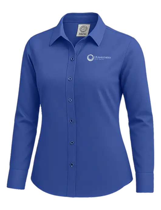 Brooks Brothers Womens Royal Blue Wrinkle-Free Stretch Nailhead Shirt w/US Anesthesia Partners Logo