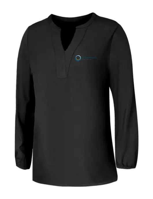 Mercer+Mettle Womens Deep Black Stretch Crepe 3/4 Sleeve Blouse w/US Anesthesia Partners Logo