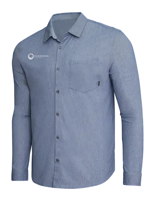 OGIO Slate Blue Heather Extend Long Sleeve Button Up Shirt w/US Anesthesia Partners Logo