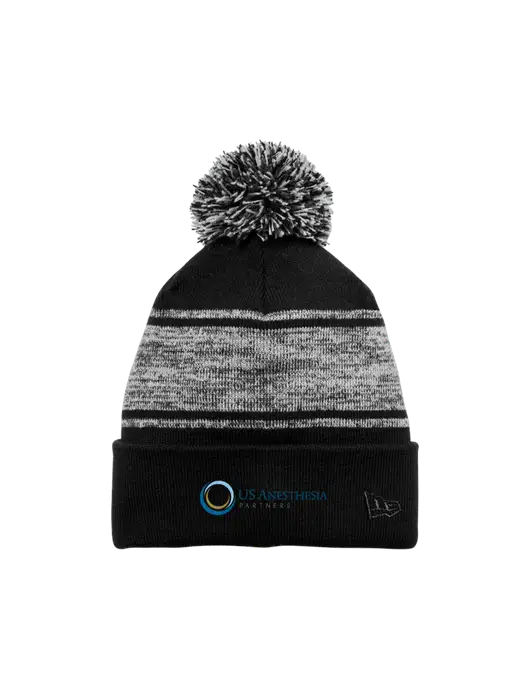 New Era Black/Charcoal Knit Chilled Pom Beanie w/US Anesthesia Partners Logo