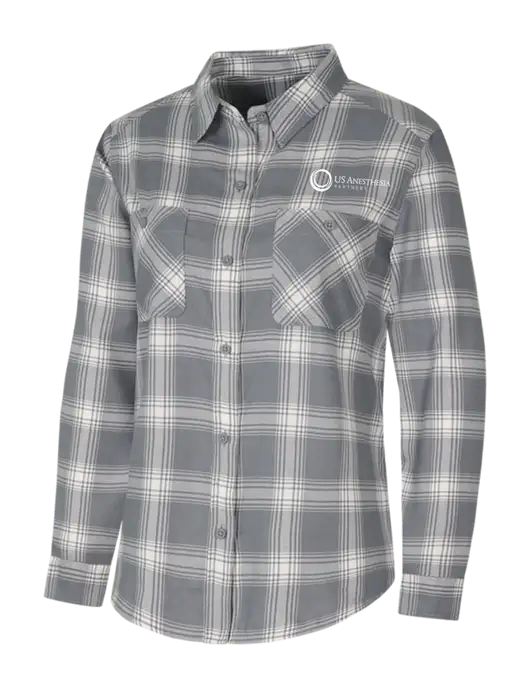 Womens Medium Grey/Cream Plaid Flannel Shirt w/US Anesthesia Partners Logo
