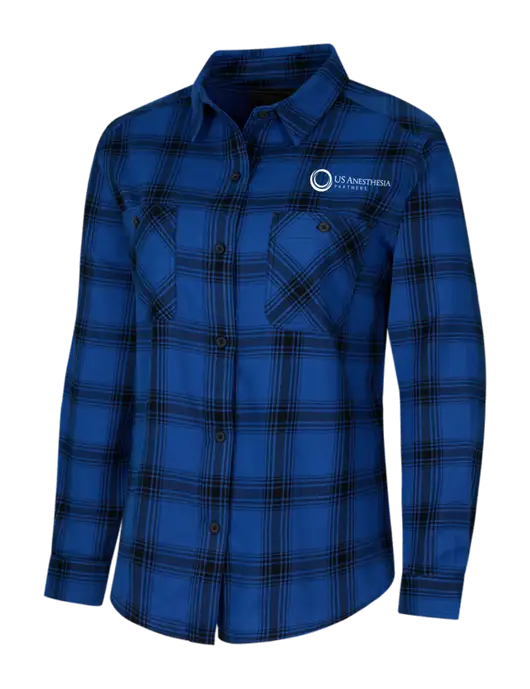 Womens Royal/Black Plaid Flannel Shirt w/US Anesthesia Partners Logo
