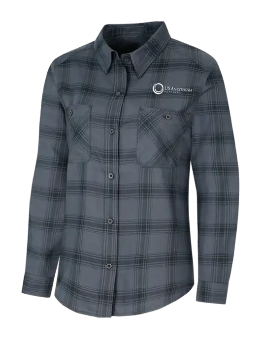 Womens Grey/Black Plaid Flannel Shirt w/US Anesthesia Partners Logo
