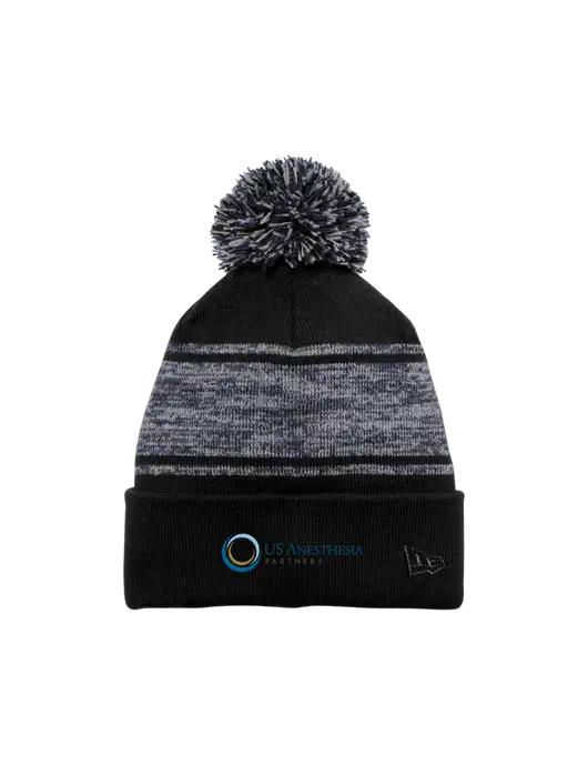 New Era Black/Navy Knit Chilled Pom Beanie w/US Anesthesia Partners Logo