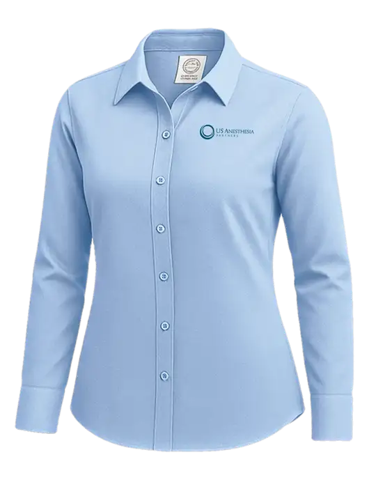 Brooks Brothers Womens Light Blue Wrinkle-Free Stretch Nailhead Shirt w/US Anesthesia Partners Logo