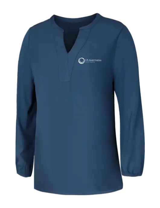 Mercer+Mettle Womens Light Navy Blue Grey Stretch Crepe 3/4 Sleeve Blouse w/US Anesthesia Partners Logo