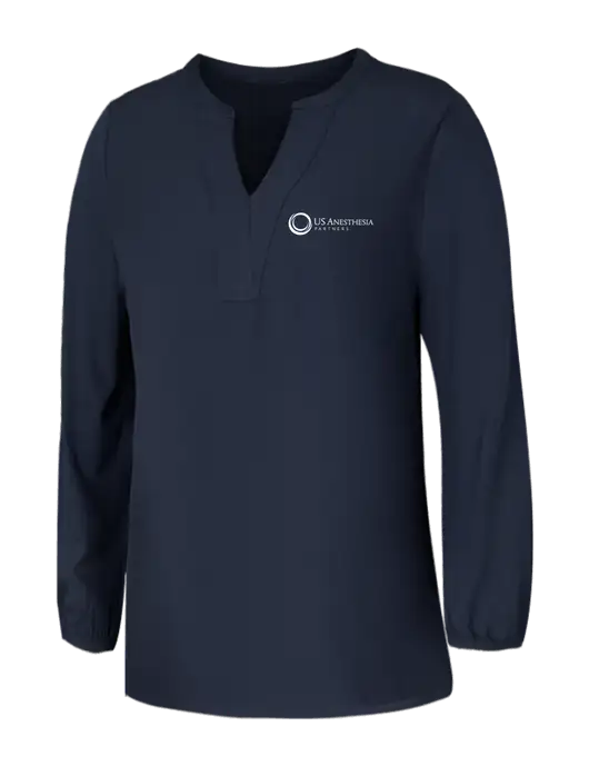 Mercer+Mettle Womens Navy Stretch Crepe 3/4 Sleeve Blouse w/US Anesthesia Partners Logo