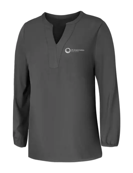 Mercer+Mettle Womens Dark Grey Stretch Crepe 3/4 Sleeve Blouse w/US Anesthesia Partners Logo