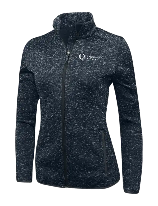 Navy Heather Womens Sweater Fleece Jacket w/US Anesthesia Partners Logo