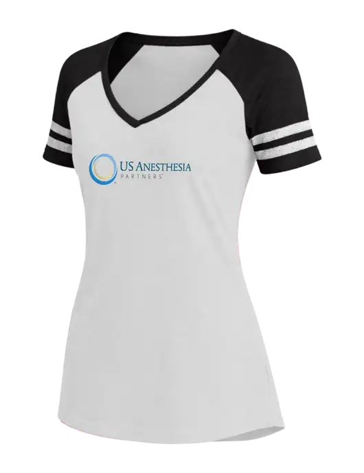 Womens White/Black V-Neck Game Tee w/US Anesthesia Partners Logo