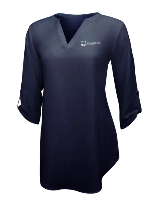Navy Womens 3/4 Sleeve Tunic Blouse w/US Anesthesia Partners Logo
