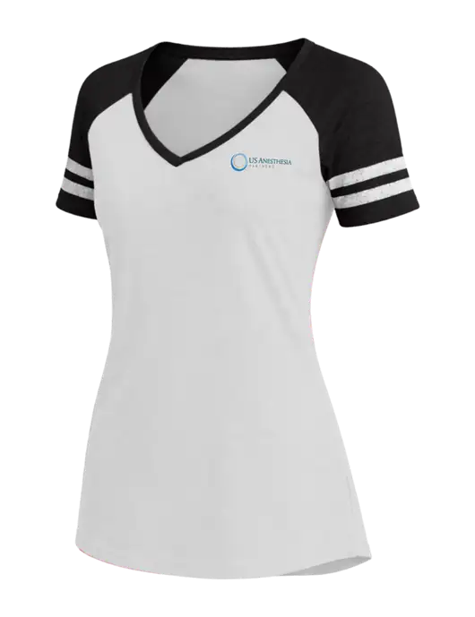 Womens White/Black V-Neck Game Tee w/US Anesthesia Partners Logo