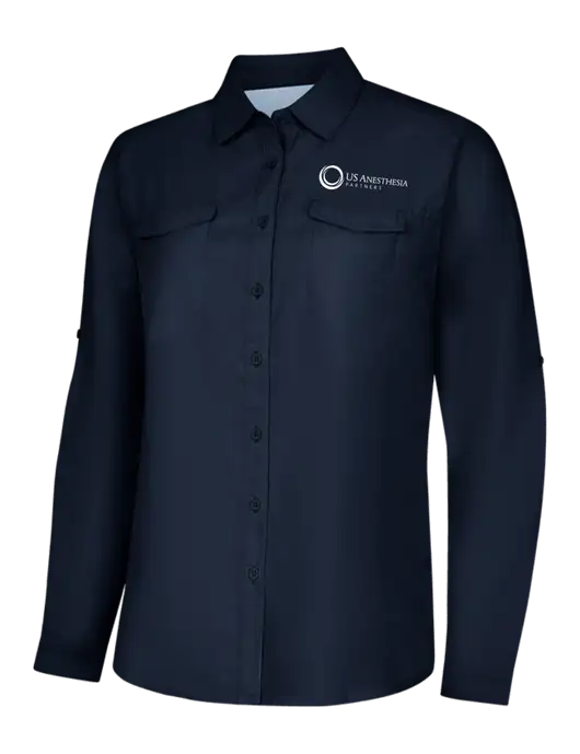 Womens Navy Long Sleeve UV Daybreak Shirt w/US Anesthesia Partners Logo