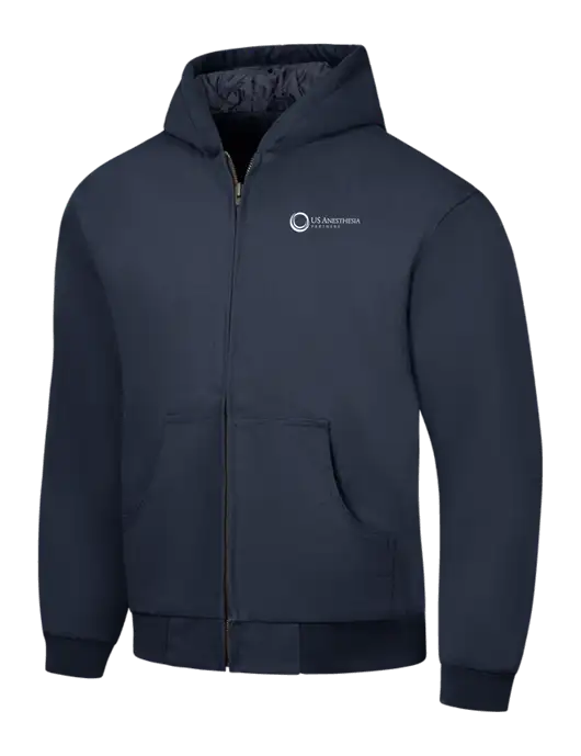 CornerStone Navy Duck Cloth Hooded Work Jacket w/US Anesthesia Partners Logo