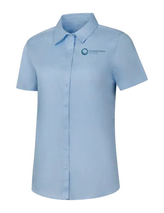 Womens Light Blue Short Sleeve Superpro React Twill Shirt w/US Anesthesia Partners Logo