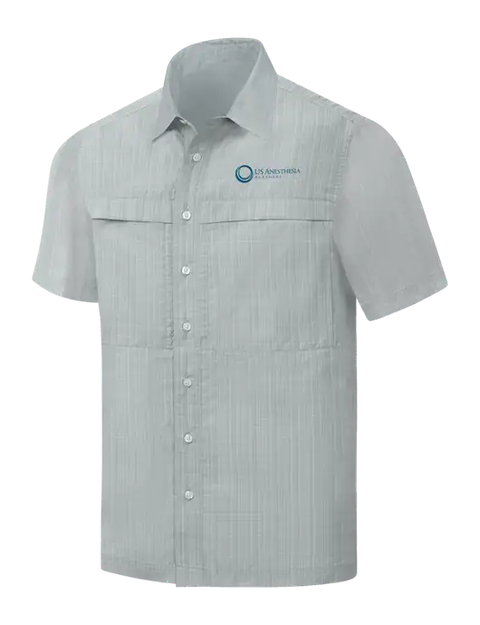 Light Grey Crosshatch Short Sleeve UV Daybreak Shirt w/US Anesthesia Partners Logo