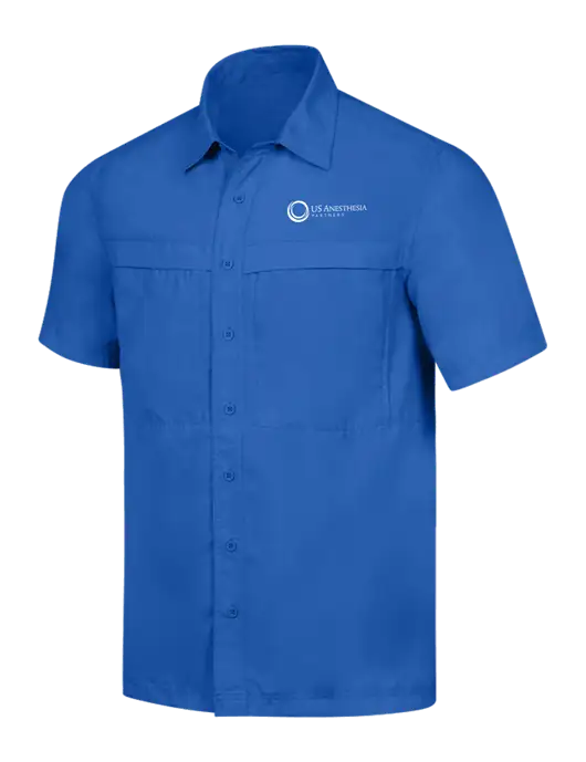 Dark Royal Short Sleeve UV Daybreak Shirt w/US Anesthesia Partners Logo