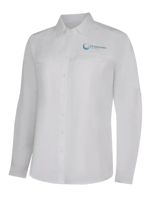 Womens White Long Sleeve UV Daybreak Shirt w/US Anesthesia Partners Logo