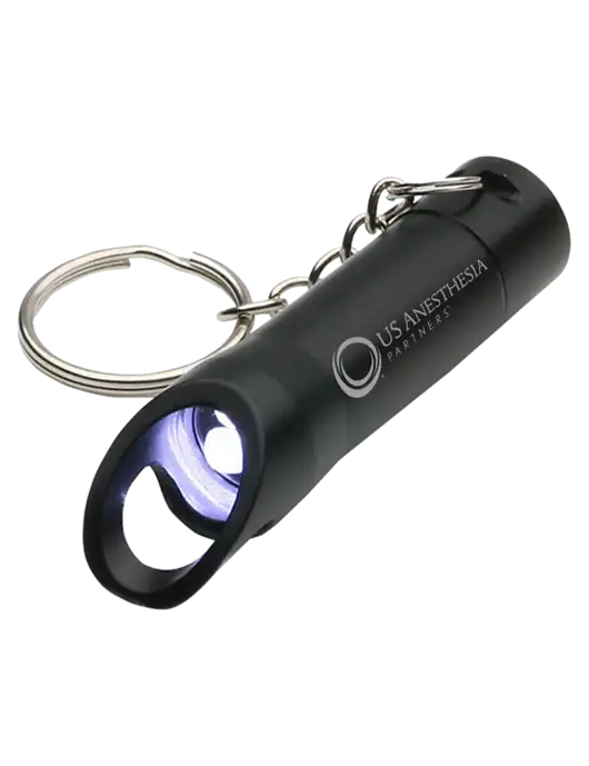 Black Pocket LED Flashlight with Bottle Opener & Keychain w/US Anesthesia Partners Logo