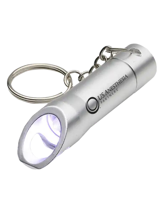Silver Pocket LED Flashlight with Bottle Opener & Keychain w/US Anesthesia Partners Logo
