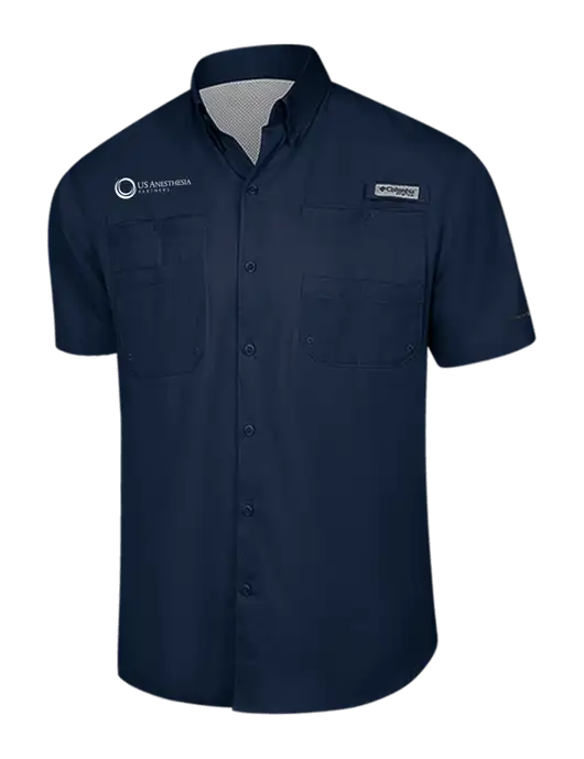 Columbia Navy PFG Tamiami II Short Sleeve Shirt w/US Anesthesia Partners Logo