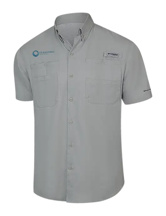 Columbia Light Grey PFG Tamiami II Short Sleeve Shirt w/US Anesthesia Partners Logo