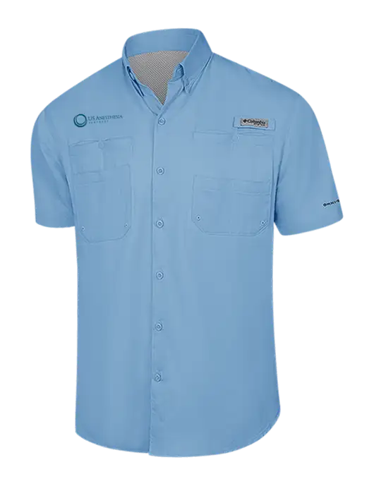 Columbia Light Blue PFG Tamiami II Short Sleeve Shirt w/US Anesthesia Partners Logo