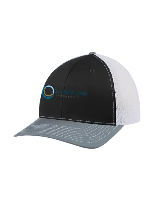 Richardson Adjustable Snapback Original 112 Trucker Cap Black/Light Heather Grey/White Mesh w/US Anesthesia Partners Logo